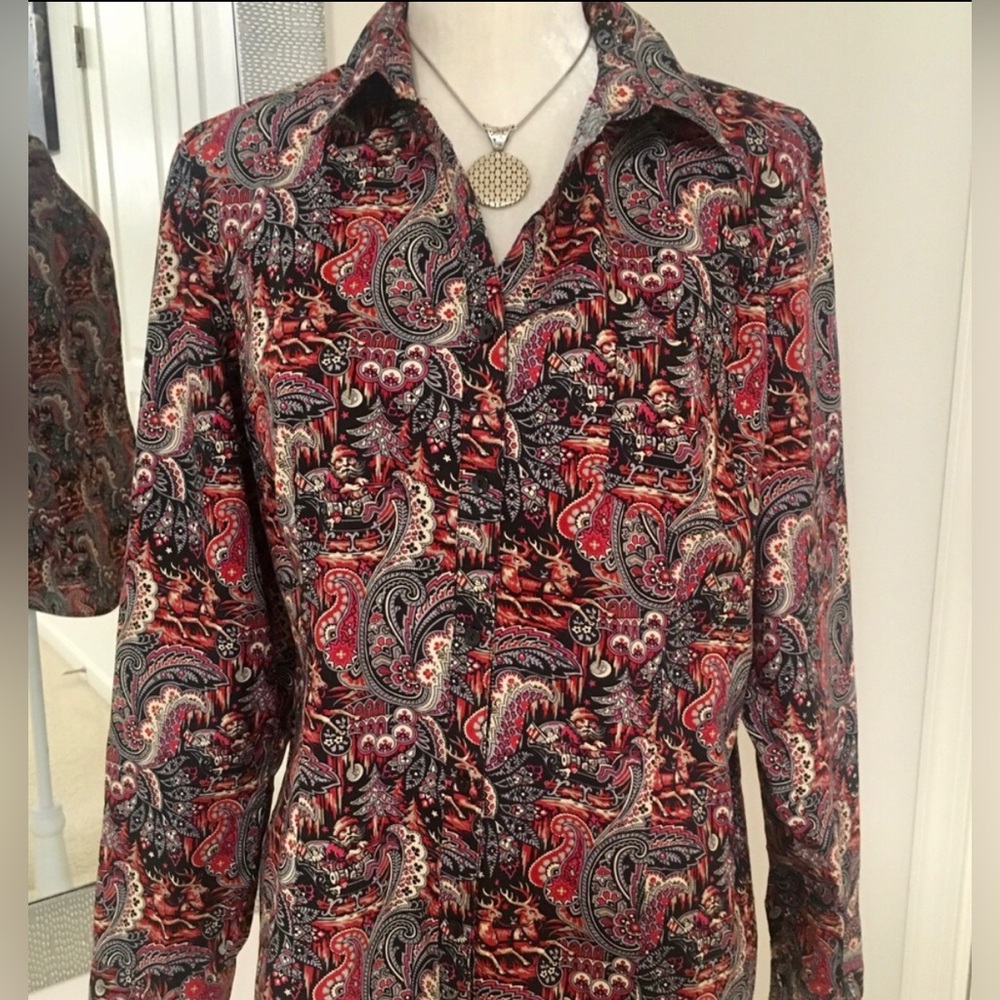 Talbots Christmas Holiday button up shirt top